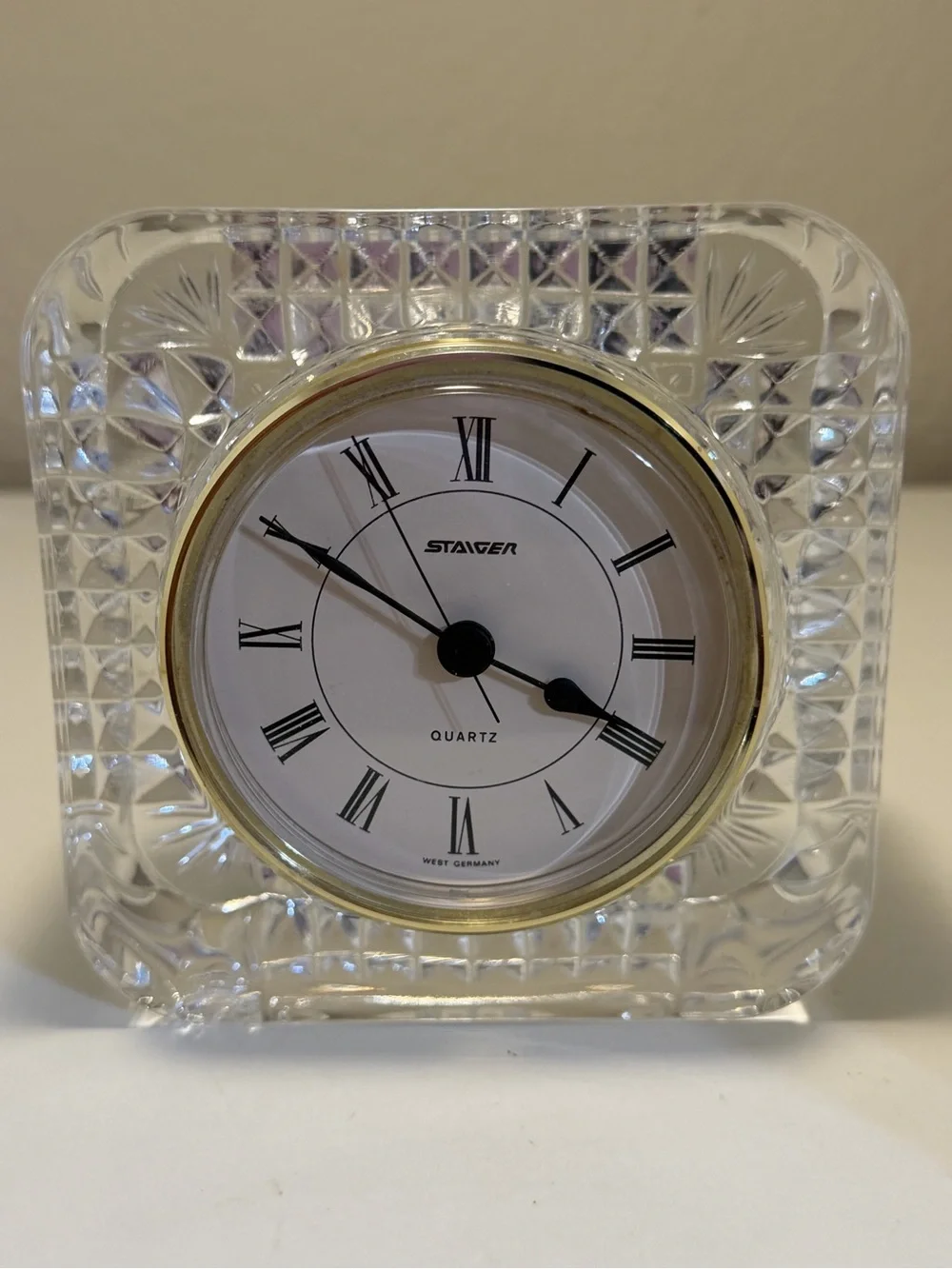 Clear Crystal Table Clock with Gold Accent